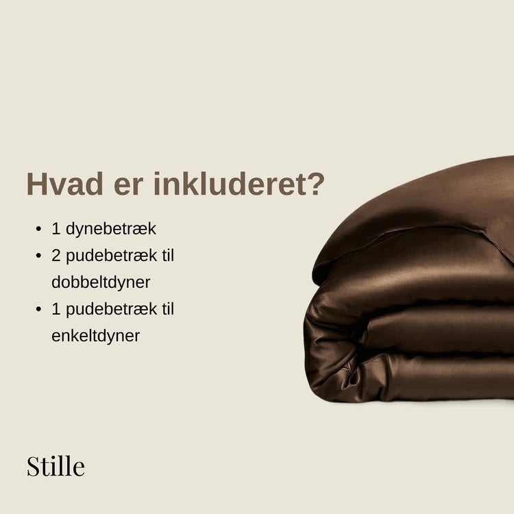 Hvad er inkluderet? 1 dynebetræk. 2 pudebetræk til dobbeltdyner eller 1 pudebetræk til enkeltdyner.